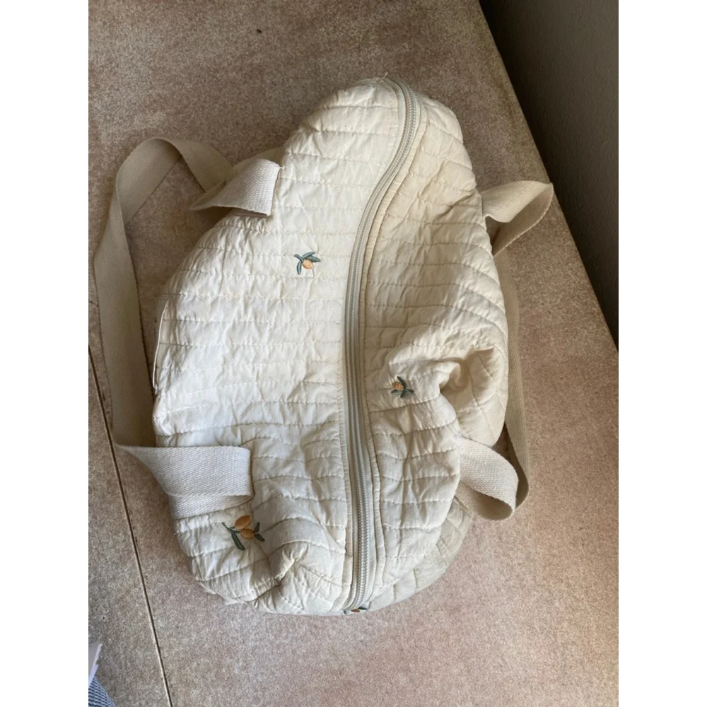 Quilted Embroidered Diaper Tote Bag Neutral Cream Ditsy Floral Cottagecore Baby